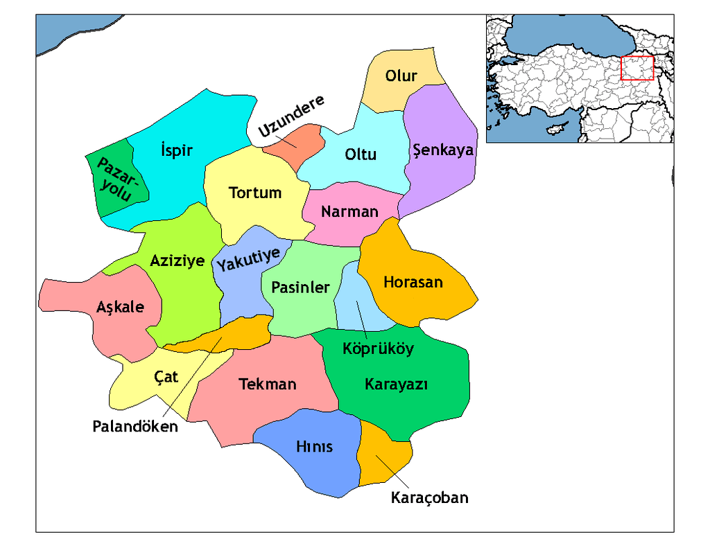 Erzurum İlçeleri Haritası