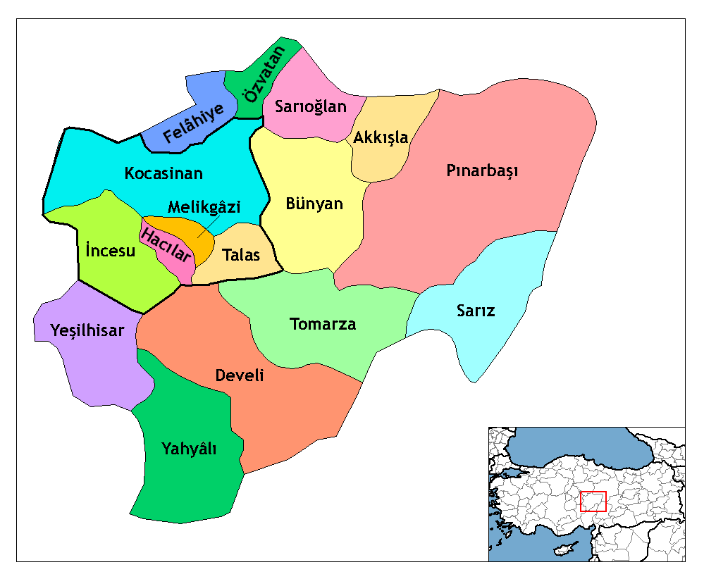 Kayseri İlçeleri Haritası