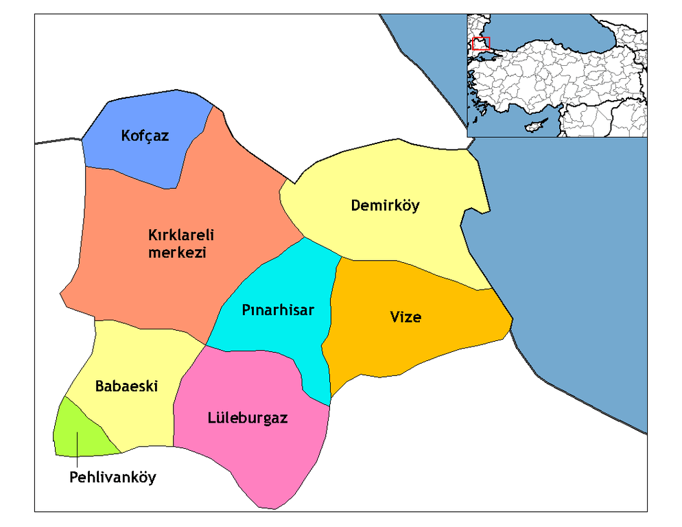 Kırklareli İlçeleri Haritası