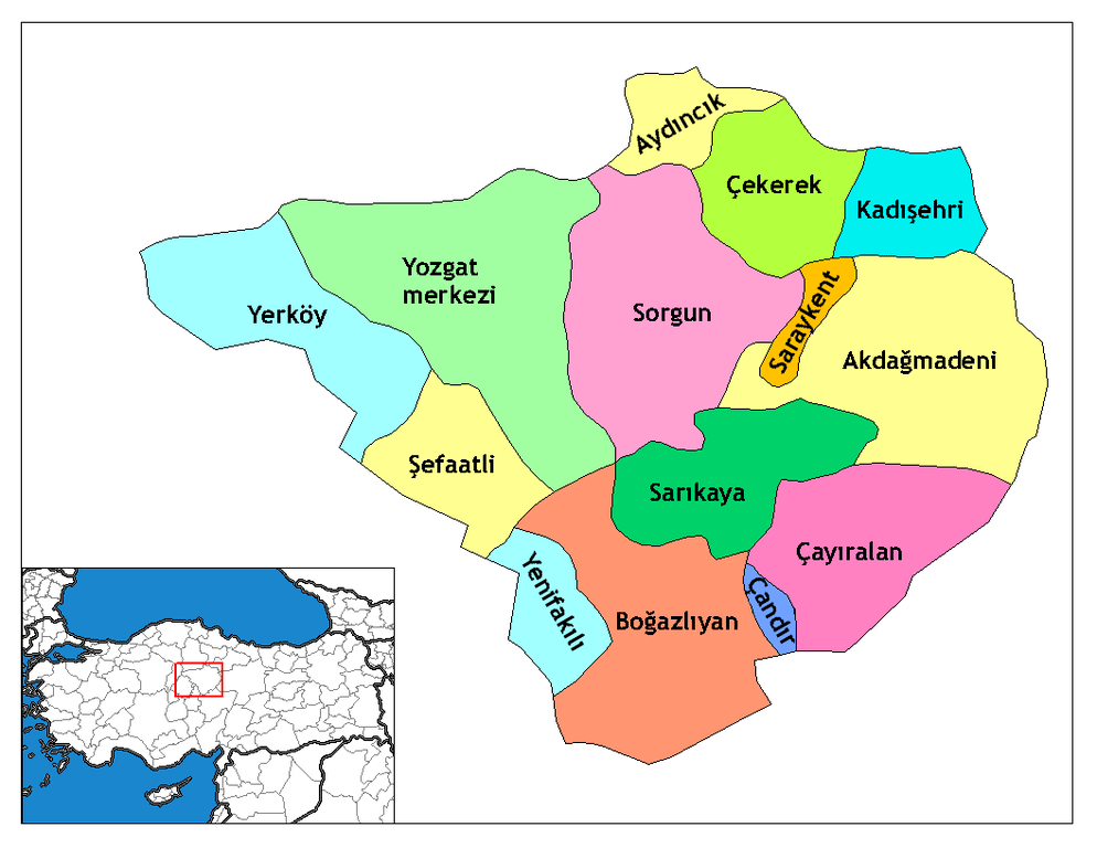 Yozgat İlçeleri Haritası