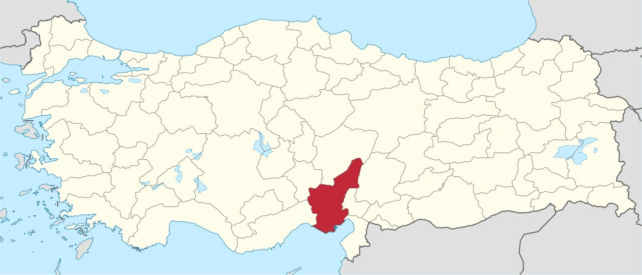 Adana'nın Türkiye haritası üzerindeki konumu