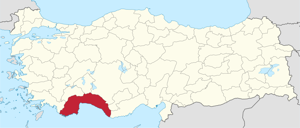 Antalya'nın Türkiye haritası üzerindeki konumu