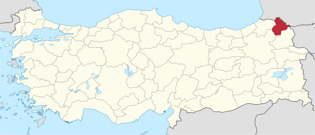 Ardahan'ın Türkiye haritası üzerindeki konumu
