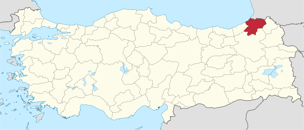 Artvin'in Türkiye haritası üzerindeki konumu