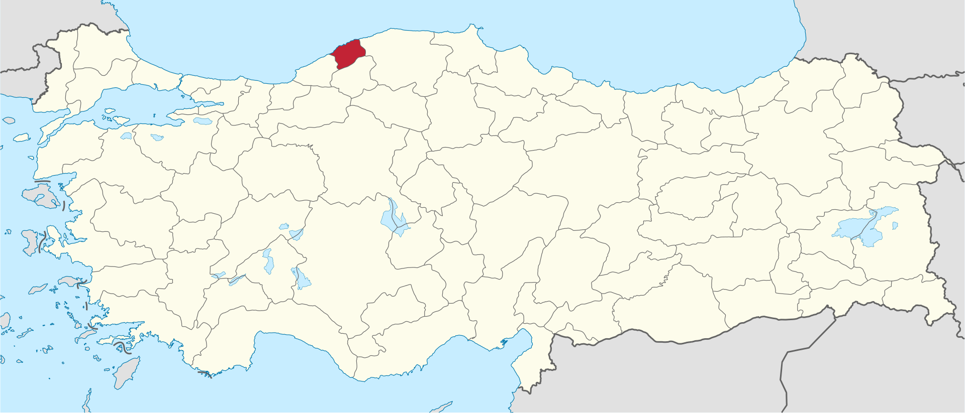Bartın'ın Türkiye haritası üzerindeki konumu