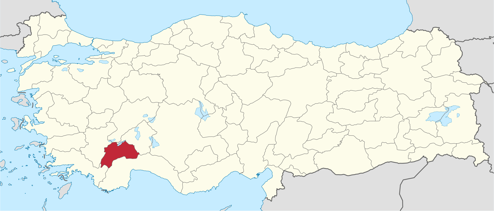 Burdur'ın Türkiye haritası üzerindeki konumu