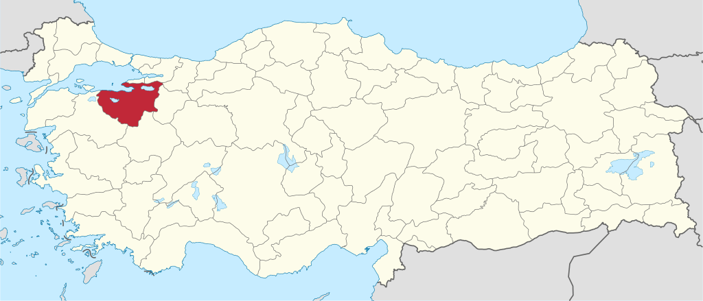 Bursa'ın Türkiye haritası üzerindeki konumu