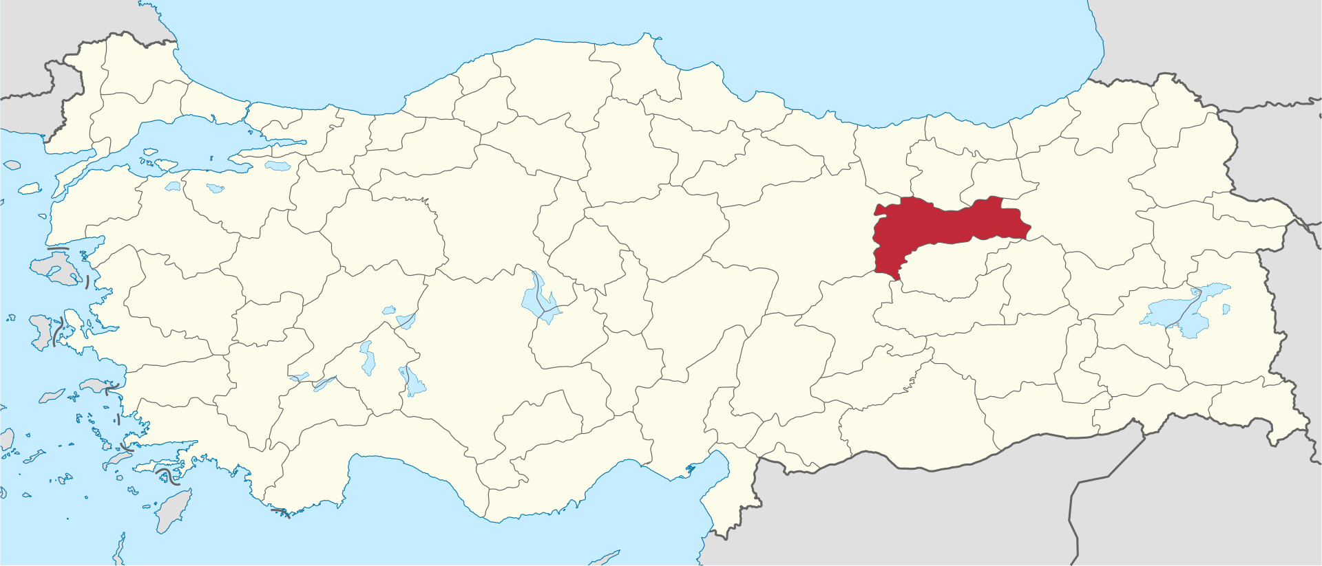 Erzincan'ın Türkiye haritası üzerindeki konumu