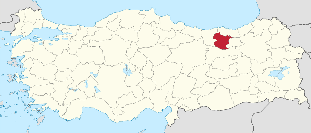 Gümüşhane'in Türkiye haritası üzerindeki konumu