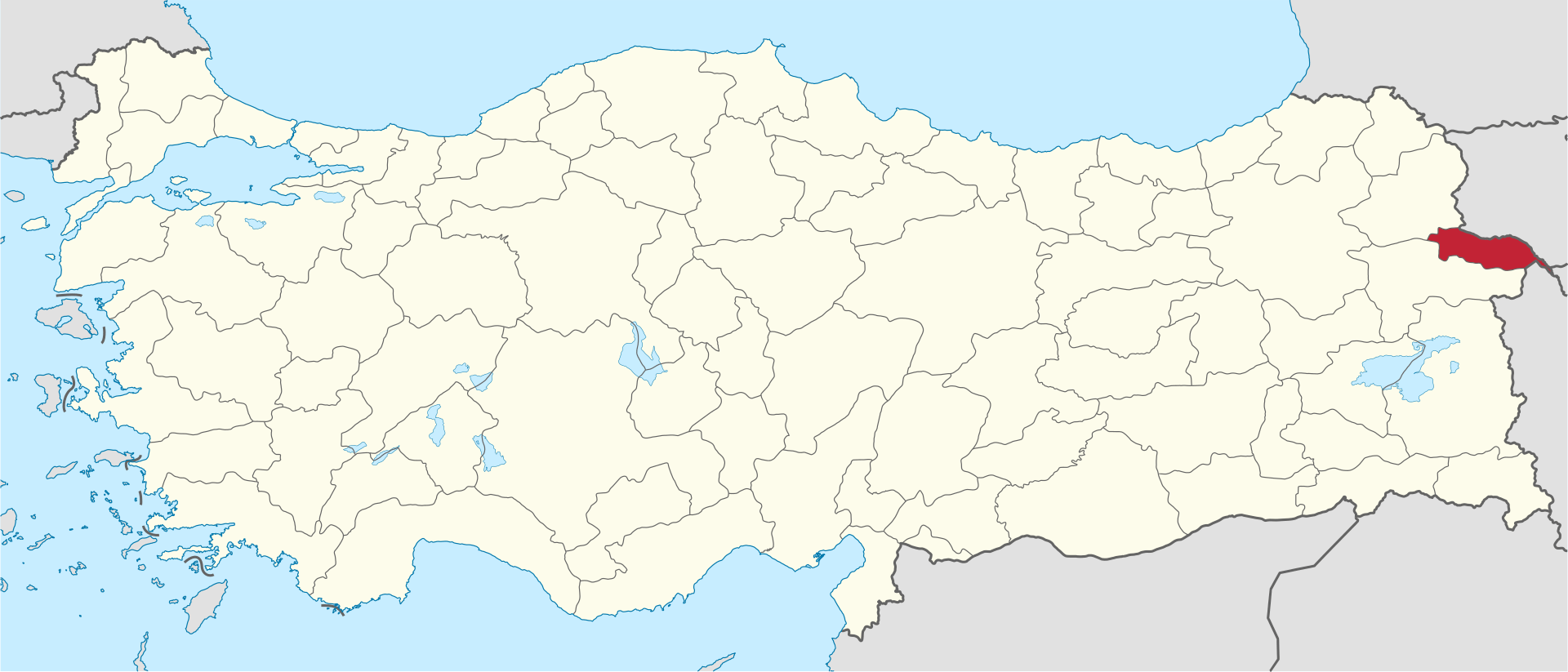 Iğdır'ın Türkiye haritası üzerindeki konumu