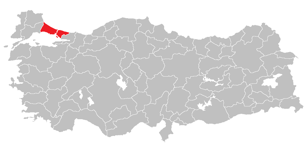 İstanbul'un Türkiye haritası üzerindeki konumu