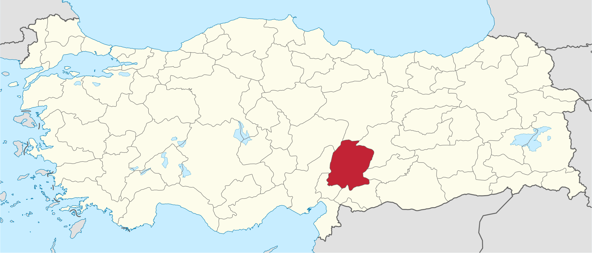 Kahramanmaraş'ın Türkiye haritası üzerindeki konumu