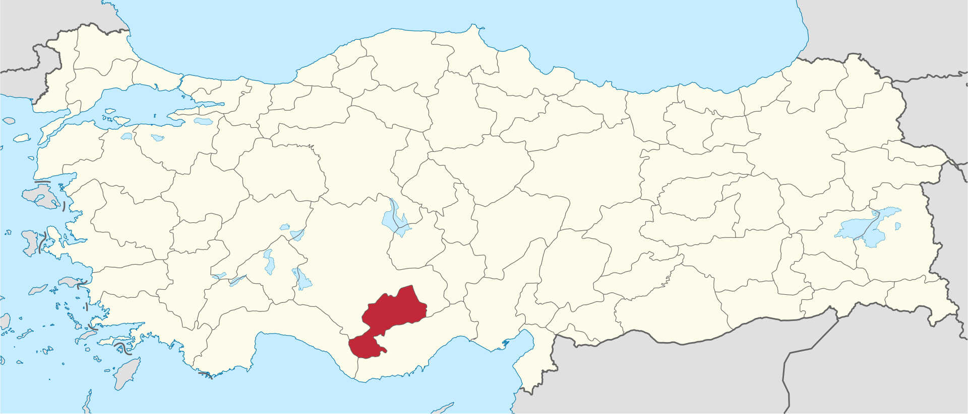 Karaman'ın Türkiye haritası üzerindeki konumu