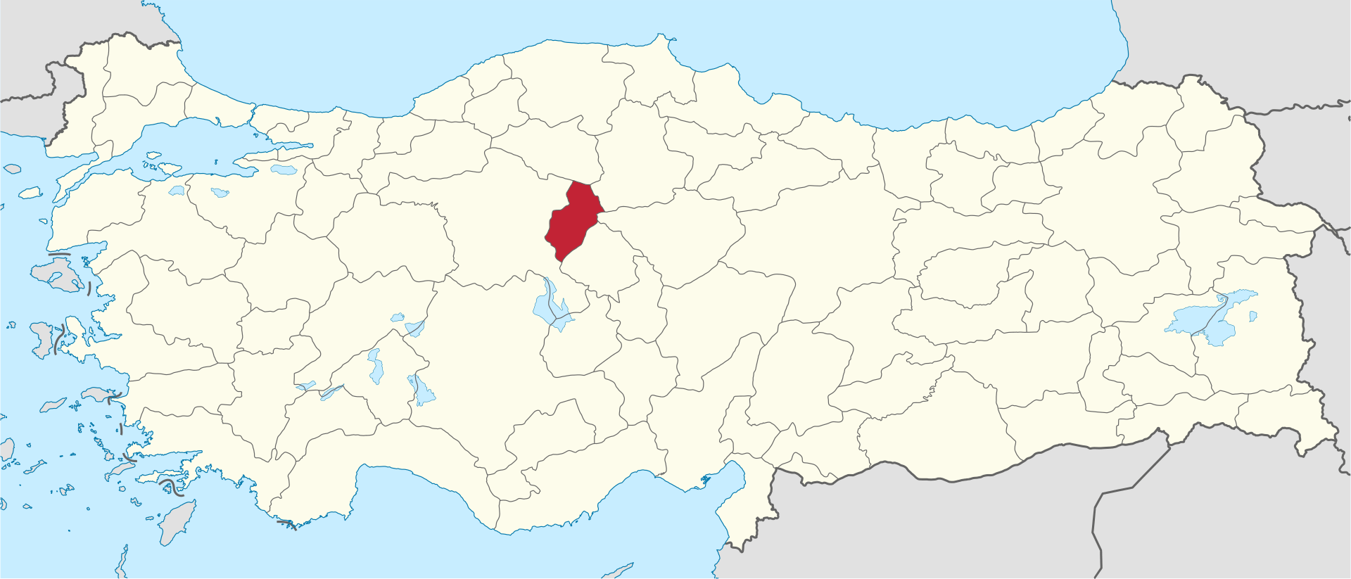 Kırıkkale'in Türkiye haritası üzerindeki konumu
