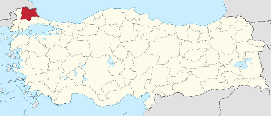 Kırklareli'in Türkiye haritası üzerindeki konumu