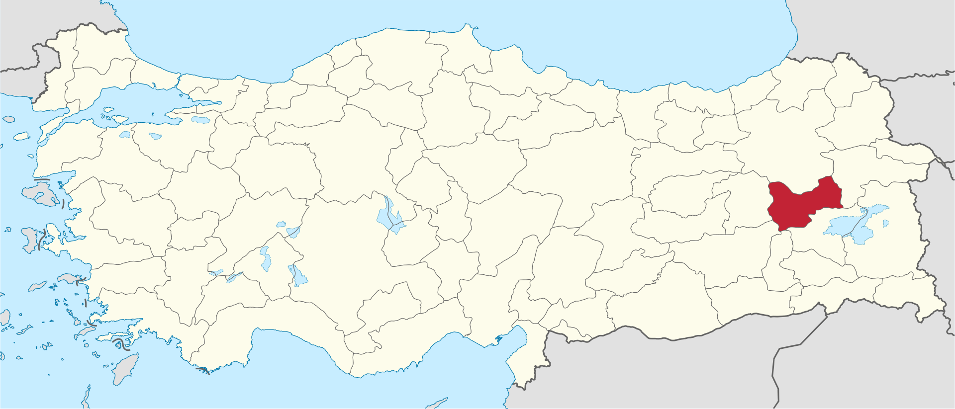 Muş'ın Türkiye haritası üzerindeki konumu