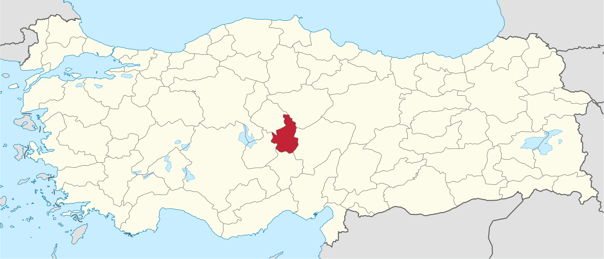 Nevşehir'in Türkiye haritası üzerindeki konumu