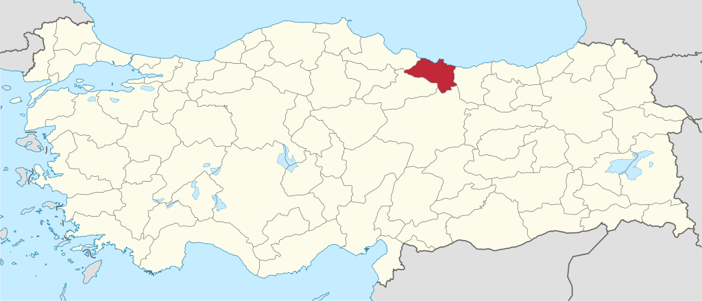Ordu'nun Türkiye haritası üzerindeki konumu