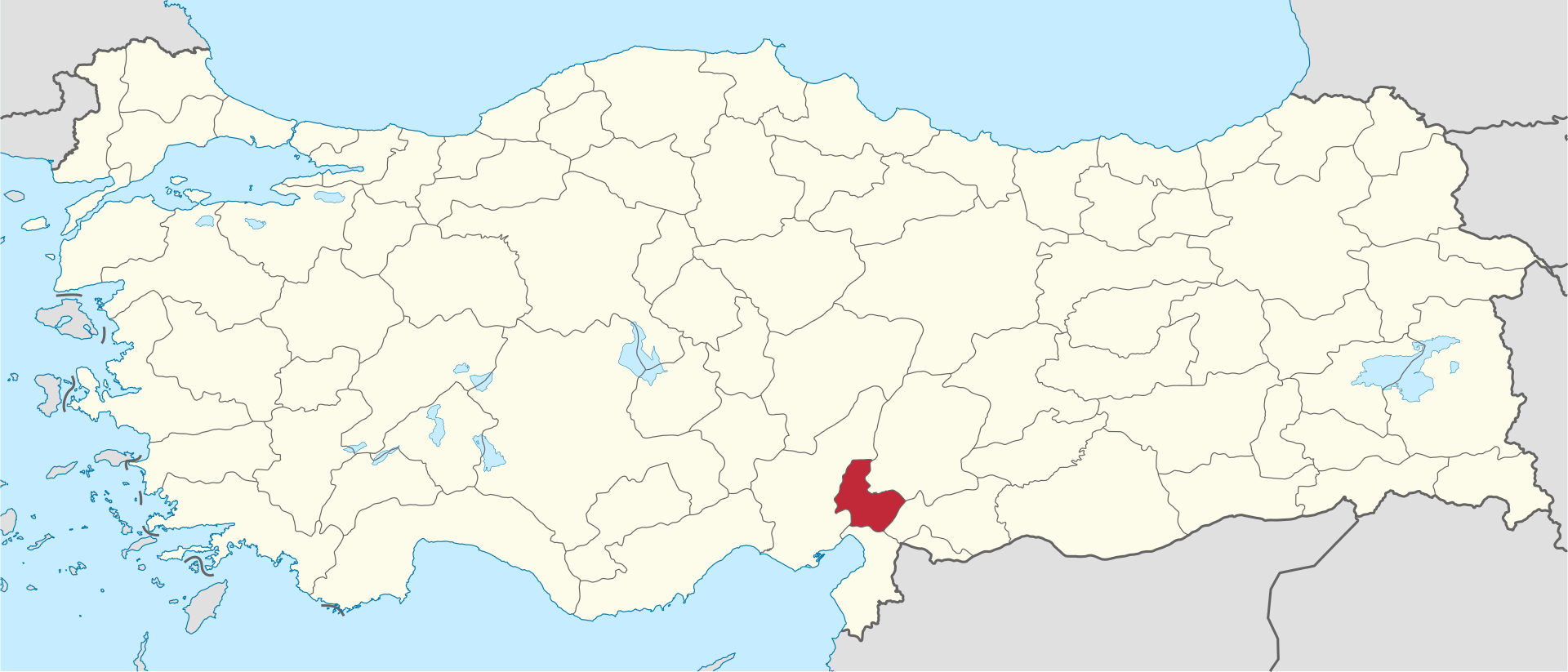 Osmaniye'in Türkiye haritası üzerindeki konumu
