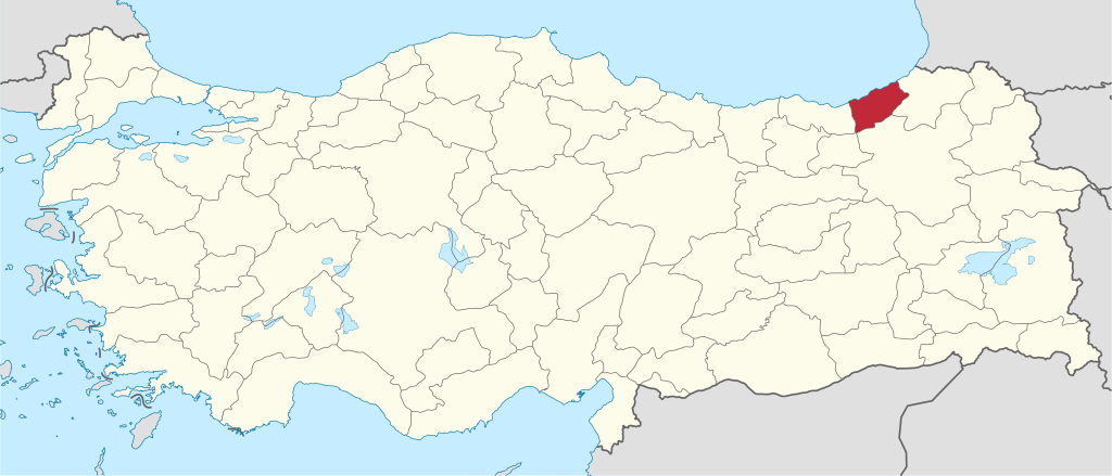 Rize'nin Türkiye haritası üzerindeki konumu