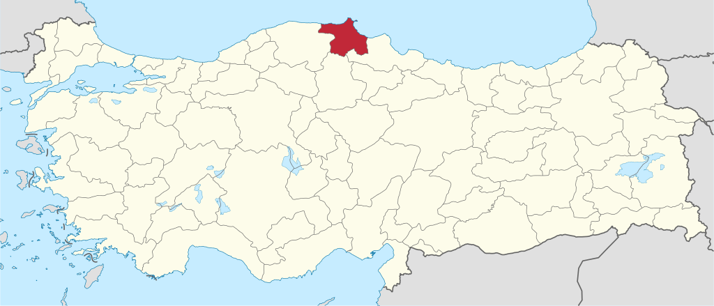 Sinop'ın Türkiye haritası üzerindeki konumu