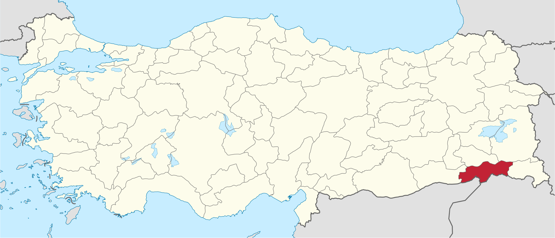 Şırnak'ın Türkiye haritası üzerindeki konumu