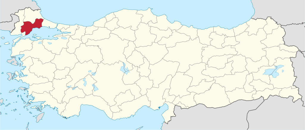Tekirdağ'ın Türkiye haritası üzerindeki konumu