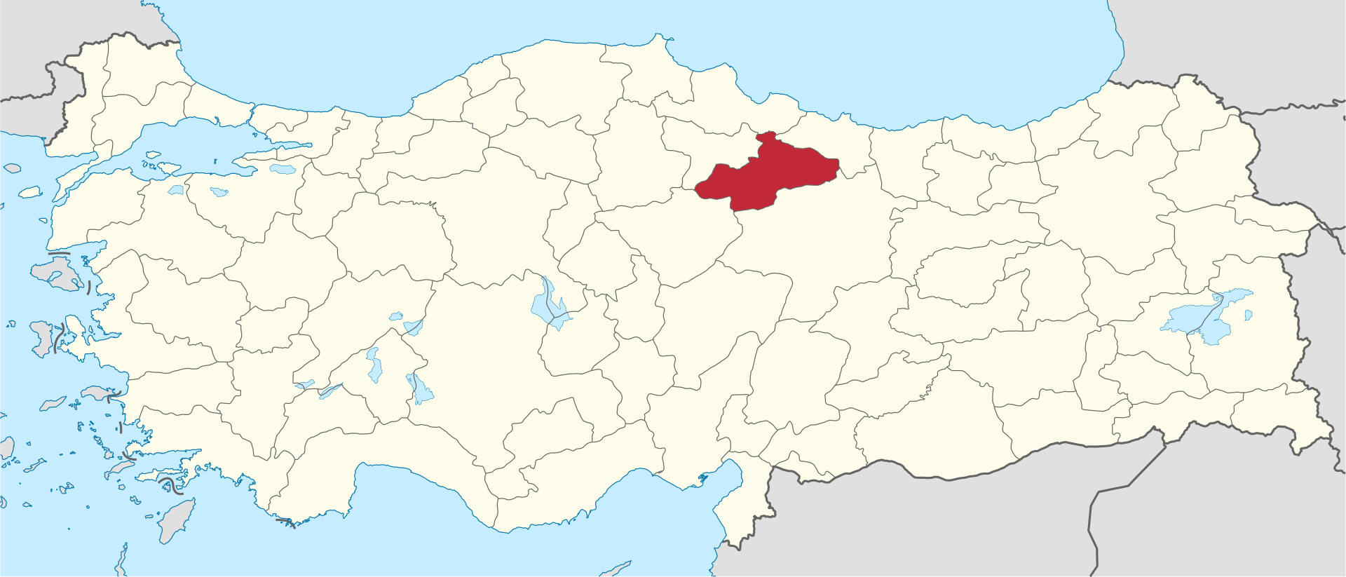 Tokat'ın Türkiye haritası üzerindeki konumu