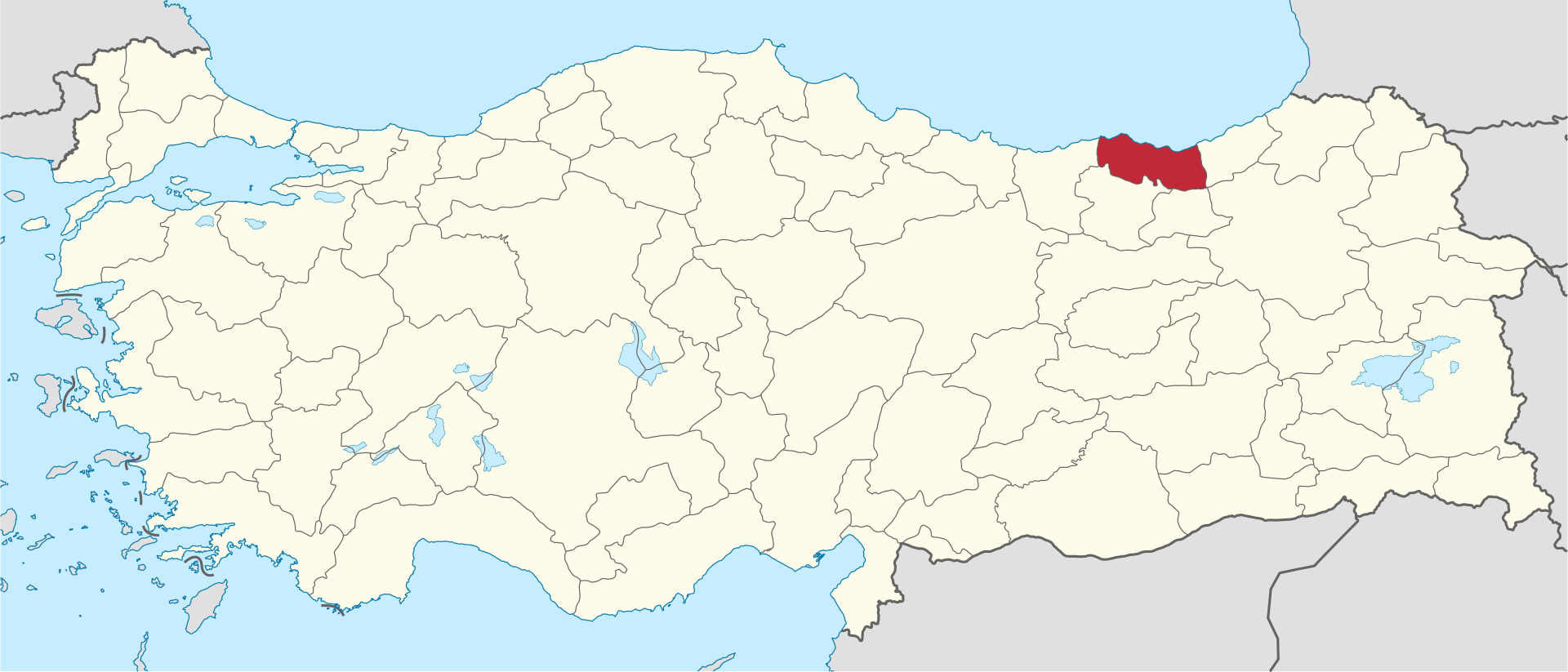 Trabzon'ın Türkiye haritası üzerindeki konumu
