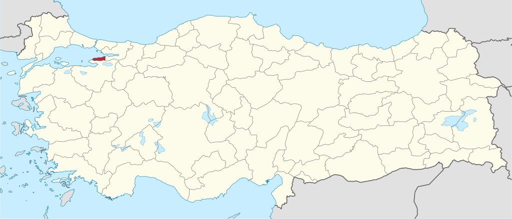 Yalova'ın Türkiye haritası üzerindeki konumu