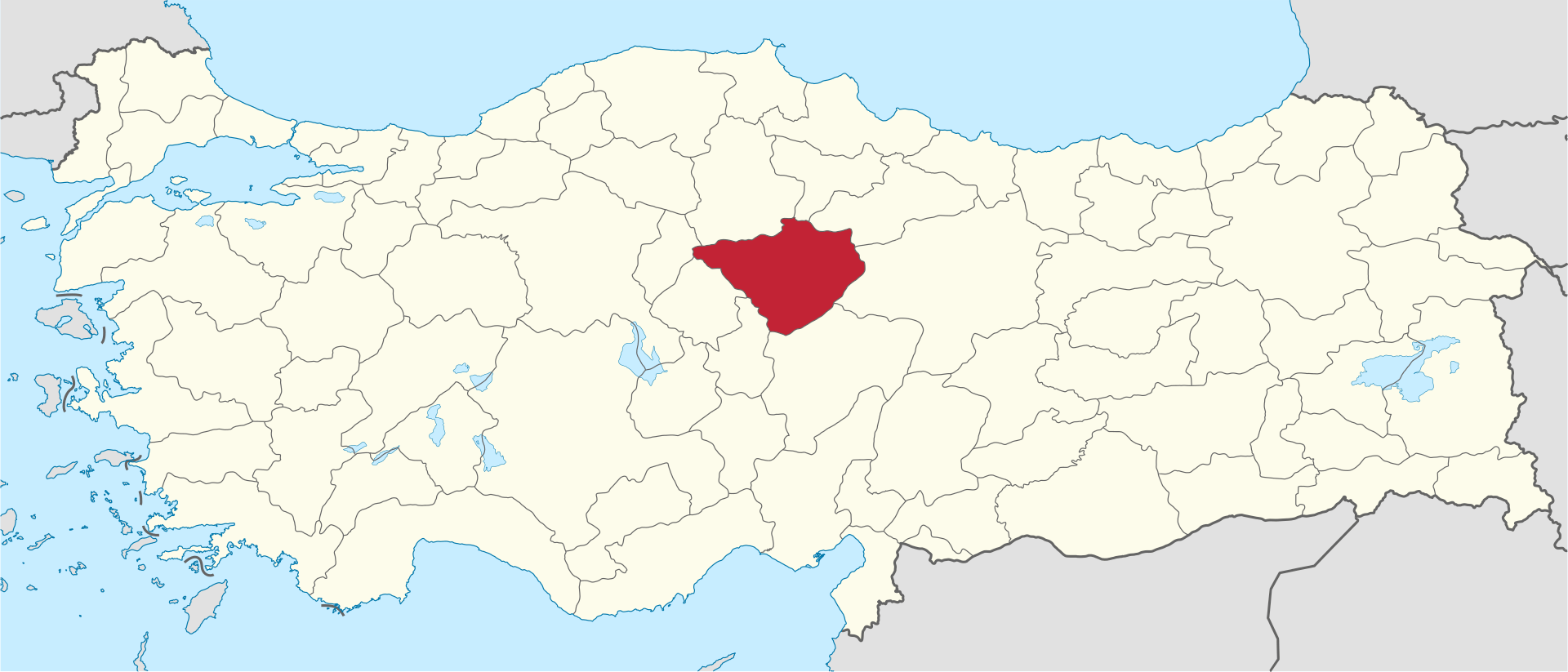 Yozgat'ın Türkiye haritası üzerindeki konumu